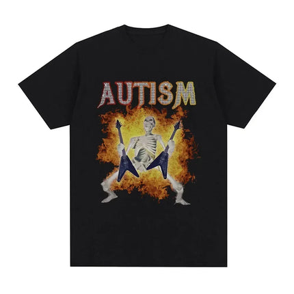 Autism Skeleton Meme T Shirt Humor Funny Skull Men Women Fashion Hip Hop T-shirt Casual Cotton Short Sleeve Oversized T-shirts