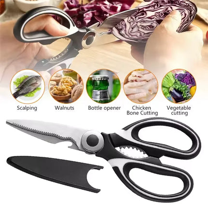 Kitchen Food Scissors Stainless Steel With Lid Chicken Fish Cut Vegetables Roast Broiler Bone Can Be Opened To Clip Walnuts Tool