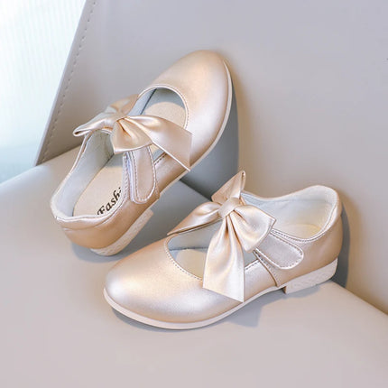 Girls Princess Shoes Shallow Bowknot Metallic Color Fashion Sweet Girl's Mary Janes Shoes Light Non-slip 26-36 Kids Ballet Flats