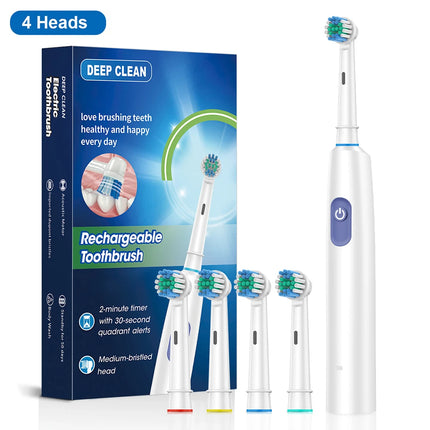 Electric Toothbrush Rotating Deep Clean Whitening Teeth for Adult Ultrasonic Toothbrush with 4/8pcs Refill Replacement Heads