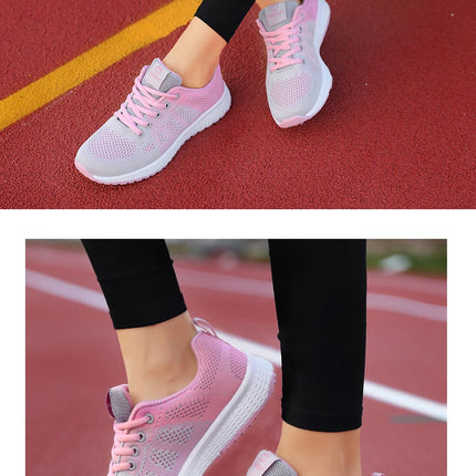 Women Casual Shoes Breathable Walking Mesh Lace Up Flat Shoes Sneakers Women Tenis Feminino Pink Black White