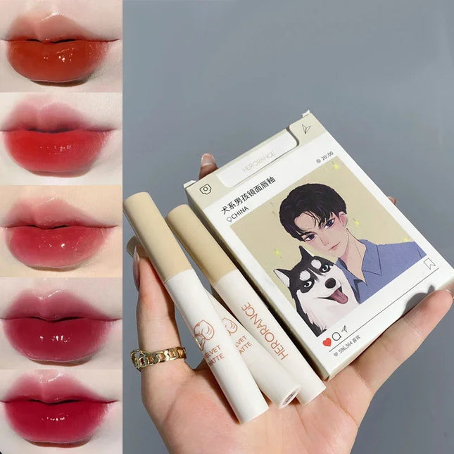 5PCS/set Lipstick Matte Water Light Lip Glaze Cigarette Case Non-stick Cup Long Lasting Lip Gloss Korea Lips Makeup Cosmetic