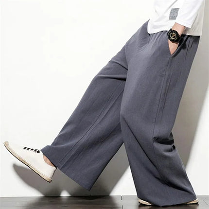 2026 Autumn Plus Size Hip Hop wide leg Pants Men Casual Loose Trousers big size cotton linen pants Joggers M-6XL 7XL Sweatpants