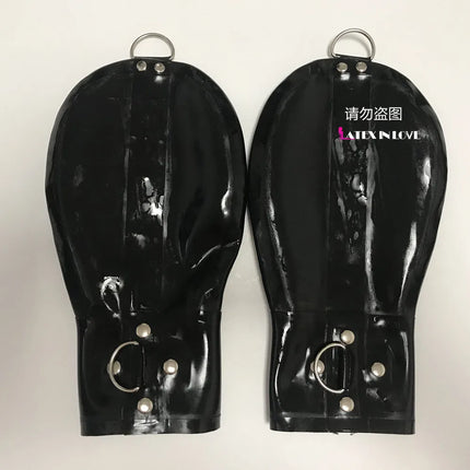 Lockable Zip Latex Bondage Mittens Fetish Hand Boxing Gloves Tight Clasp D-ring
