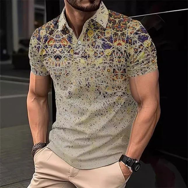 Men's Business Casual Printed Waffle Polo Shirt Outdoor Street Casual Polyester Short Sleeve Flip