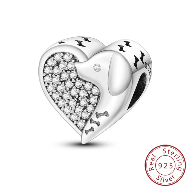 Original 925 Sterling Silver Charm Bead Balloon Poodle Cute Puppy Heart Charm Fit Bracelet Bangle Pendant Women DIY Jewelry Gift