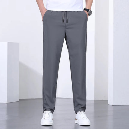 Premium Elastic New Brand Anti-pilling Drawstring Casual Fashion Men Breathable Office Business Long Pants Easy Care Trousers