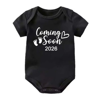 Baby Boys Girls Short Sleeve Romper Funny Coming Soon 2026 Letter Printed Newborn Clothes Infant Baby Jumpsuit Bodysuit