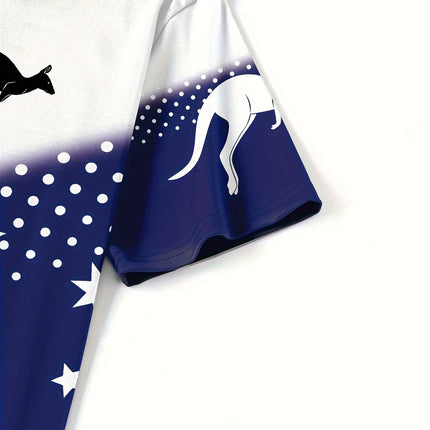 Australian Flag Kangaroo Print Men's Casual and Comfortable Short-Sleeved Polo Shirt