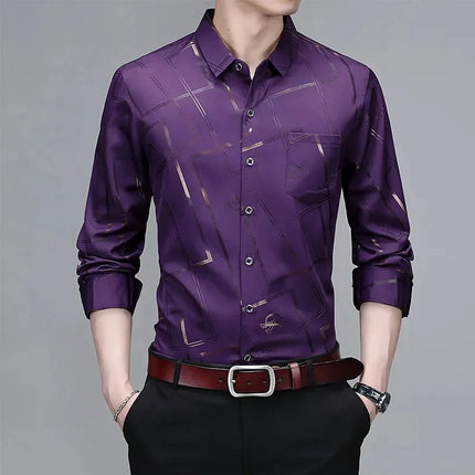 Men's Casual and Fashionable Long Sleeved Printed Shirt, Non-Iron and Wrinkle Resistant Business Top