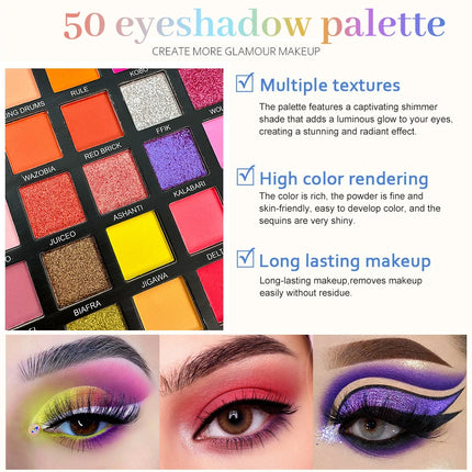 50 Color Gift Eyeshadow Tray,Professional Makeup Artist nude Warm Tone Pearlescent Matte Color for Carnival/Daily/Party