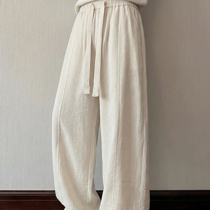Casual sportpants Men Linen Feel Casual Pants Elastic Waist Breathable Summer Ice Silk Trousers Loose Fit Straight Leg Outdoor