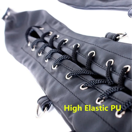 BDSM Binding Arm Binder,Behind Back Straight Jacket,Leather Armbinder Bondage Slave Lockable Glove Handcuff With Shoulder Straps