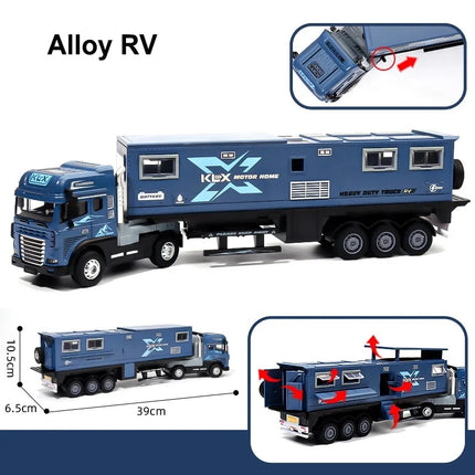 Large Alloy Travel Sound and Light RV Model Simulation Sound and Light Truck Toy Off-road Container Truck Toy Children's Gift ﻿