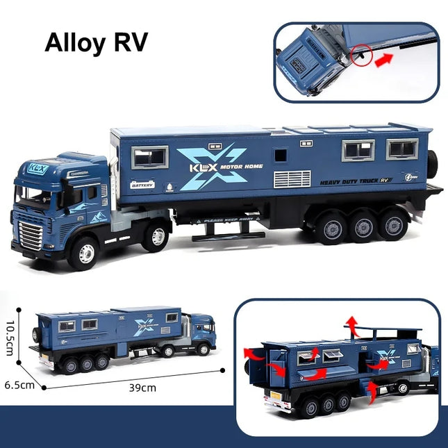 Large Alloy Travel Sound and Light RV Model Simulation Sound and Light Truck Toy Off-road Container Truck Toy Children's Gift ﻿