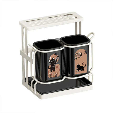 Kitchen Utensil & Knife Holder with Drain Tray Wall Mount Chopstick Cutlery Storage Rack for Countertop