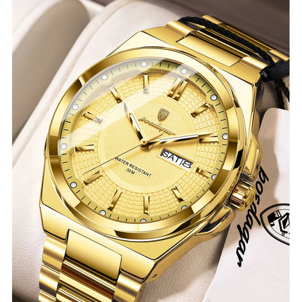 POEDAGAR Luxury Business Men's Watches Stainless Steel Waterproof Luminous Men's Watch Date Week Quartz Original Men's Wristwatches