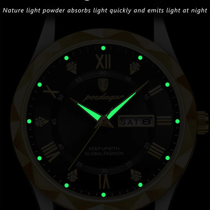 POEDAGAR Original Luxury Men's Watch Waterproof Luminous Date Week Sports Men's Watches Classic Business Quartz Leather Men Watch