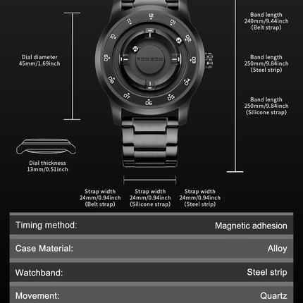 FOXBOX Watch Planet Design Fashion Floating Magnetic Pointer Free Ball Bearing Creative Simple Waterproof Quartz Watch for Men