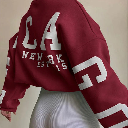 Women's Oversized Long Sleeve Fleece Lined Hoodie Street Style Comfortable Casual Polyester Spandex Blend round Neck Print