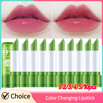 1-10pcs Moisturizing Aloe Vera Lipstick Temperature Color Changing Lip Balm Lasting Nourishing Lip Care Anti-drying Lip Balm