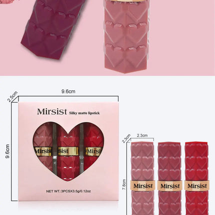 3PCS Matte Velvet Lipstick Set Waterproof Long Lasting Non Fade Moisturizing Lip Gloss Not Stick Cup
