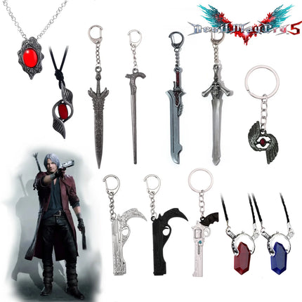 Game DMC Keychain Dante Sword Rebellion Awakening Keyring Nero Red Queen Keychains Weapon Pendant for Men Jewelry