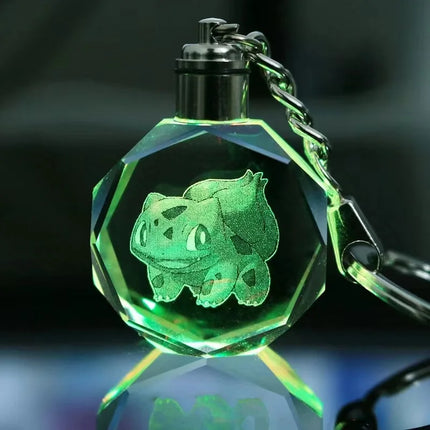 Pokemon Cartoons Anime Figure Pikachu Charizard Mewtwo Eevee Crystal Collection Luminous Keychain Pendant Model  Toy Gift