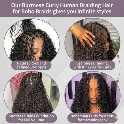 Burmese Curly Human Hair Bulk Bohomian Braids Bundles Human Hair Bulks For Bohe Knotless Braiding Virgin Crochet Hair Extensions