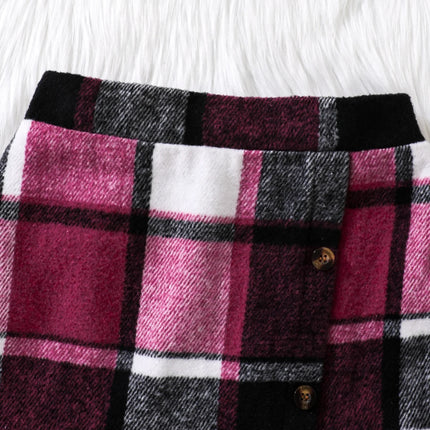 Autumn children's three-piece set for girls square collar black bubble long sleeve top plaid irregular skirt beret fashion sexy