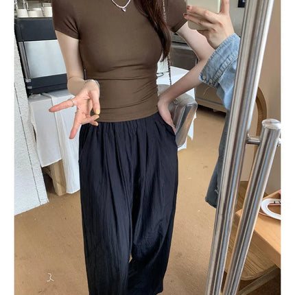 Basic Solid Crop Top Short Sleeve Crewneck Skinny T-shirt Summer Casual Tee for Women y2k Vintage Top Harajuku Streetwear