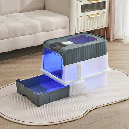 Pet Litter Box Kitten Anti Splash Toilet Fully Enclosed Spill proof Deodorant Cat Toilet Plastic Sandbox Cat Bedpan Sanitary Tra