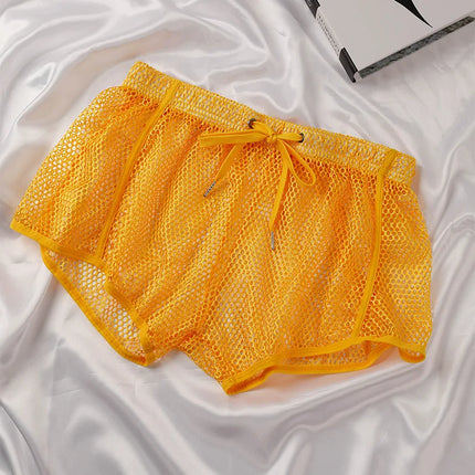 Loose Fit Men's Aro Shorts Mesh Boxer Briefs See through Breathable Underwear Sexy Home Pants