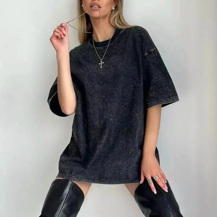 Summer Cotton Washed Women T-Shirts Hip Hop Loose Tee Shirt All-Match Fashion Short Sleeve Comfortable Multicolor Female Tops