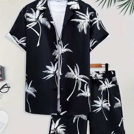 2025 Simple All-in-one Men's Shirt Set Coconut Tree Print 3D Printed Shirt And Shorts Set Summer Casual Vacation Hawaiian Shirt