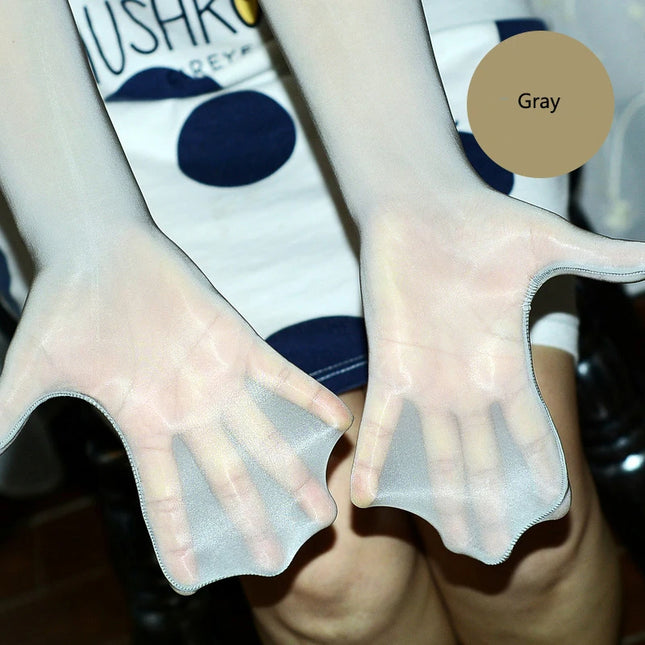 Sexy Glossy Thin Transparent Long Gloves Seamless Stockings High Elastic Solid Women Men Erotic Items Lace Oil Mittens