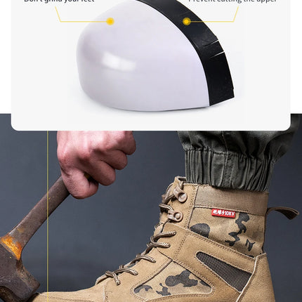 Outdoor Men Work Boots Safety Shoes Anti-puncture Safety Boot Work Steel Toe Shoes Indestructible Desert Combat Boots Protective