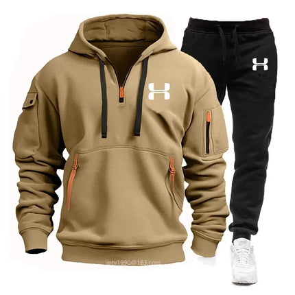 Men's Multi-Pocket Hoodie & Jogger Set - Fleece Tracksuit / Ensemble Survêtement Homme - Capuche et Pantalon