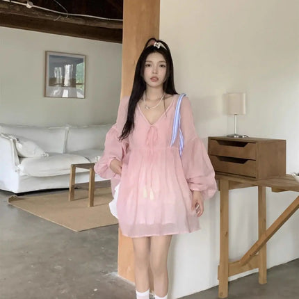 Korean Version V-neck Long Sleeved Shirt for Women's Spring 2024 New Loose Medium Long Sun Protection Shirt Top Two-piece Set