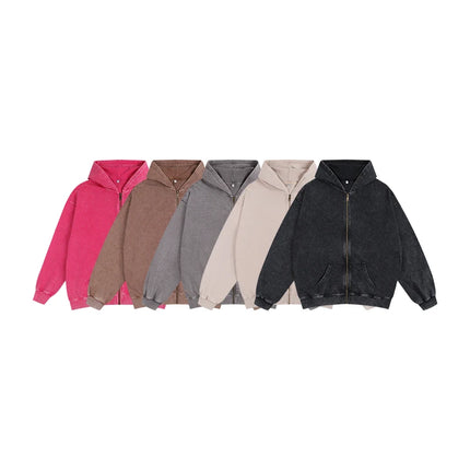 Customize Oversize Zipper Hoodie Heavy Weight Cotton Acid Washed Hoodies Brand Custom Logo Design Print On Demand Dropshipping