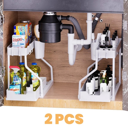 Space-Saving Organizer Shelf 2-Tier Pull-Out Storage Organizer Durable Large Capacity Drawer for Kitchen and Bathroom Essentials