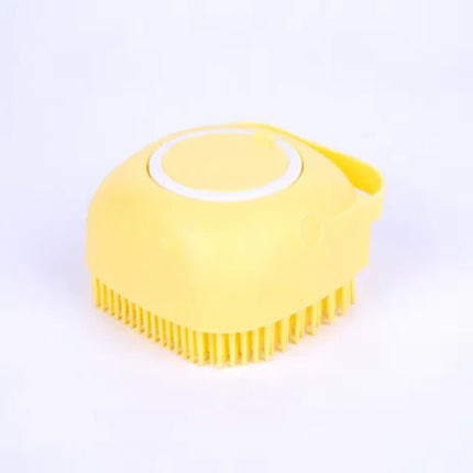 2-in-1 Pet Bath & Massage Brush with Shampoo Storage Silicone Dog Cat Grooming Tool for Puppy Kitten Sensitive Skin