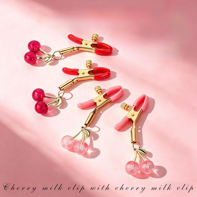1 Pair Cute Cherry Nipple Clamps Adjustable Screw Tension Silicone Sleeves BDSM Bondage Fetish Gear Adult Sex Toy for Women