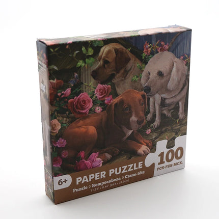 100 Pieces Jigsaw Puzzle Assembling Picture Cartoon Animals Three Dogs with Flower Decompression Puzzles Toy Educational Gifts
