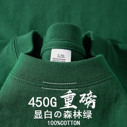 100% Cotton 450g M2 Heavy Cotton Short-sleeved T-shirt Summer Round Neck Loose Versatile Bottoming Shirt for Men and Women