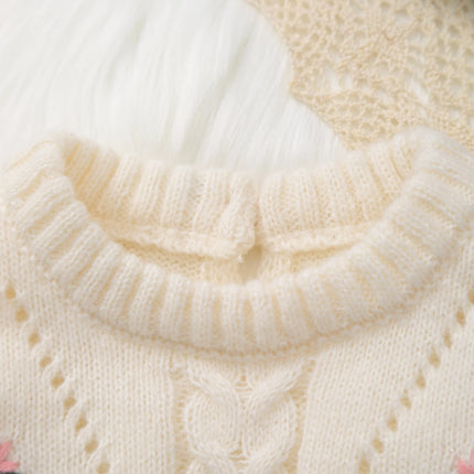 Baby's Sweet and Cute Floral Embroidered Long-Sleeved Warm and Comfortable Knitted One-Piece Crawling Suit