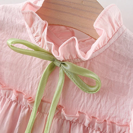 Summer New Pink Tulip Baby Girl Dress, Cute Ruffled Sleeve Children's Clothing For Babies Aged 9 Months To 4 Years Old