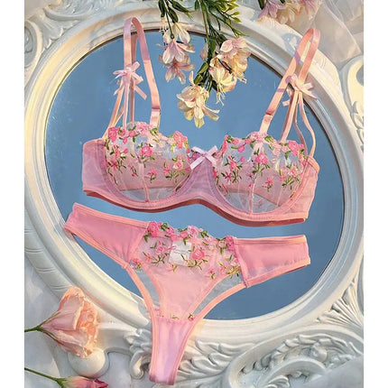 Round Up Night Beautiful Sexy Women 2 Piece Floral Embroidery Underwear Sexy Erotic Lingerie Underwear Lenceria Sexy Sets