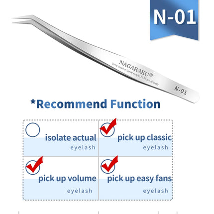 NAGARAKU Stainless Steel Straight Curved Nail Volume Eyelash Accurate Tweezers Nippers Pointed Clip Set Makeup Tools