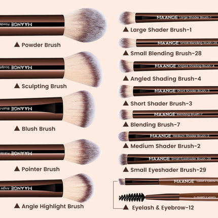 MAANGE 13pcs Premium Synthetic Hairs Makeup Brushes Soft Gentle for Foundation Eyeshadow Powder with 2pcs Air Cushion Puffs Kit